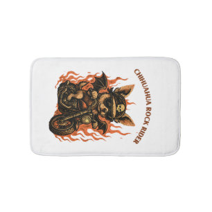 Chihuahua Biker Dog on Motorcycle with Flames Bath Mat