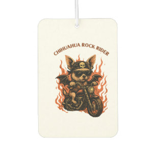 Chihuahua Biker Dog on Motorcycle with Flames Car Air Freshener