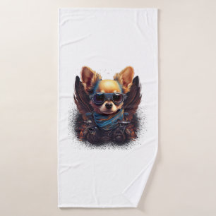 Chihuahua Biker Motorcyle Riding Dog Dad Bath Towel