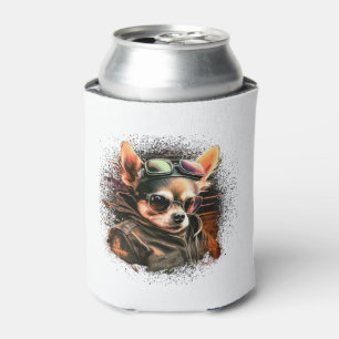 Chihuahua Biker Motorcyle Riding Dog Dad Can Cooler