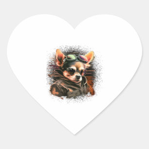 Chihuahua Biker Motorcyle Riding Dog Dad Heart Sticker