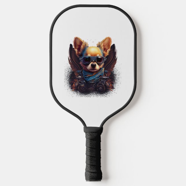 Chihuahua  Biker  Motorcyle  Riding  Dog  Dad    Pickleball Paddle (Front)