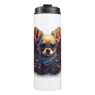 Chihuahua Biker Motorcyle Riding Dog Dad Thermal Tumbler