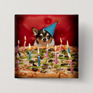 Chihuahua Birthday Pizza Pie 15 Cm Square Badge
