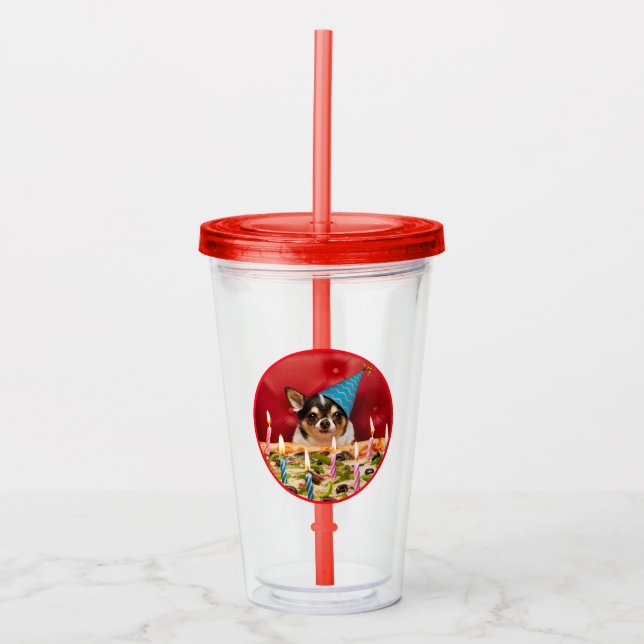 Chihuahua Birthday Pizza Pie Acrylic Tumbler (Front)