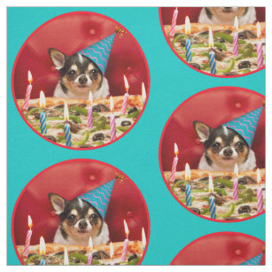 Chihuahua Birthday Pizza Pie Fabric