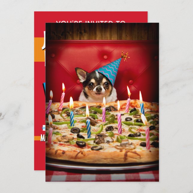 Chihuahua Birthday Pizza Pie Invitation (Front/Back)