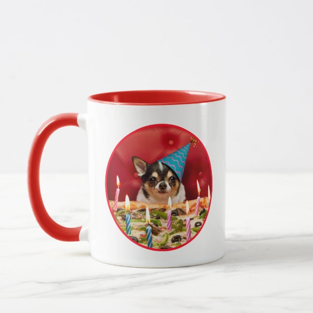 Chihuahua Birthday Pizza Pie Mug (Left)