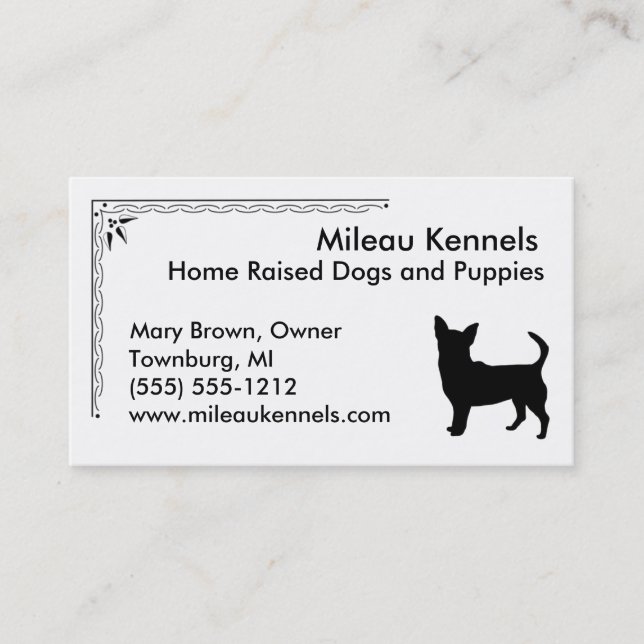 Chihuahua Black White Silhouette Pet Business Card (Front)