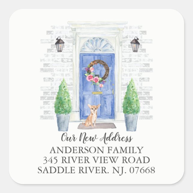 Chihuahua Blue Door New Address Label Sticker (Front)
