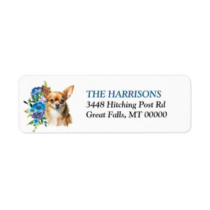 Chihuahua Blue Floral Return Address
