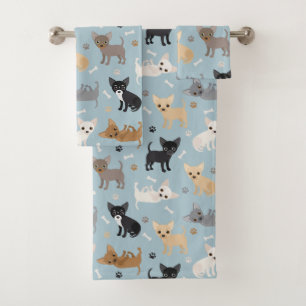 Chihuahua Bones and Paws Blue Bath Towel Set