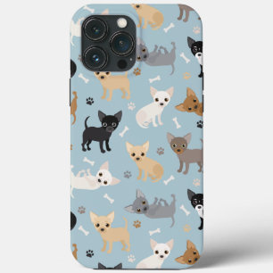 Chihuahua Bones and Paws Blue iPhone 13 Pro Max Case