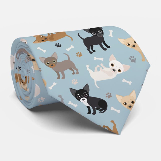 Chihuahua Bones and Paws Blue Tie (Rolled)