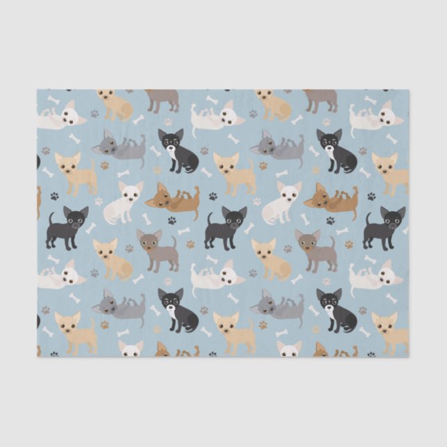Chihuahua Bones and Paws Blue Tissue Paper (Front)
