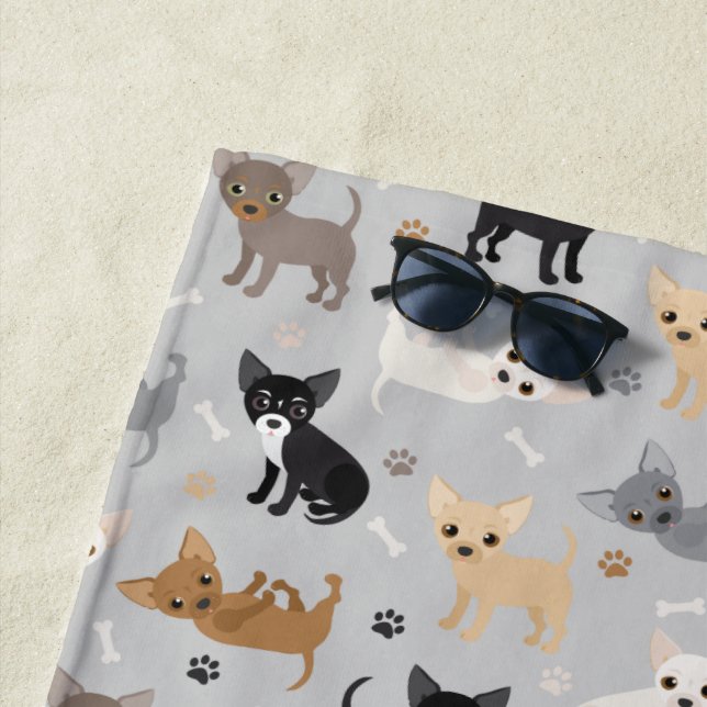 Chihuahua Bones and Paws Grey Beach Towel (In Situ)