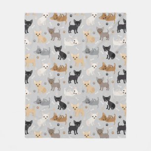 Chihuahua Bones and Paws Grey Fleece Blanket
