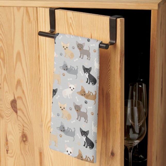 Chihuahua Bones and Paws Grey Kitchen Towel (Thirds Fold)