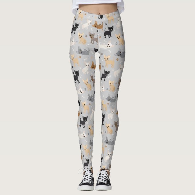 Chihuahua Bones and Paws Grey Leggings (Front)