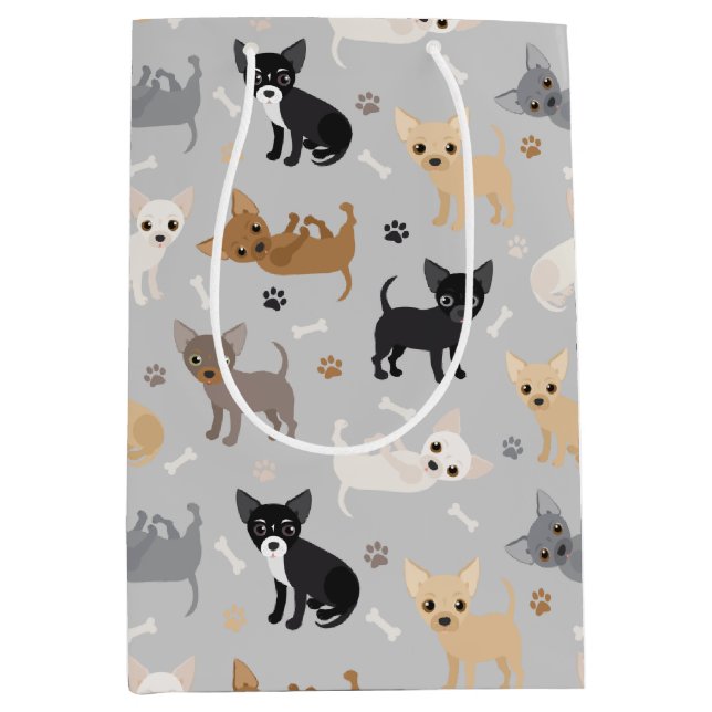 Chihuahua Bones and Paws Grey Medium Gift Bag (Front)