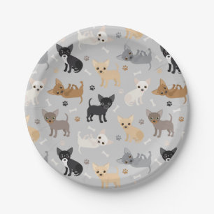 Chihuahua Bones and Paws Grey Paper Plate