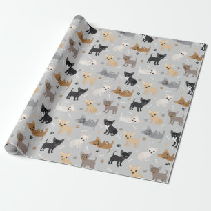 Chihuahua Bones and Paws Grey Wrapping Paper