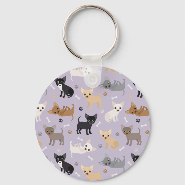 Chihuahua Bones and Paws Purple Key Ring (Front)
