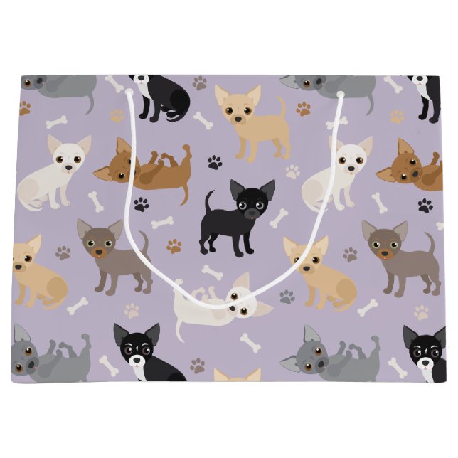 Chihuahua Bones and Paws Purple Large Gift Bag (Front)
