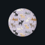 Chihuahua Bones and Paws Purple Magnet<br><div class="desc">Cute chihuahua dogs in black,  brown,  tan,  cream,  grey and blue coats sit and stand scattered dog bones and paw prints on a light purple background.</div>