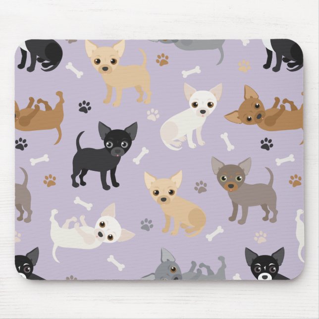 Chihuahua Bones and Paws Purple Mouse Mat (Front)