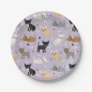 Chihuahua Bones and Paws Purple Paper Plate