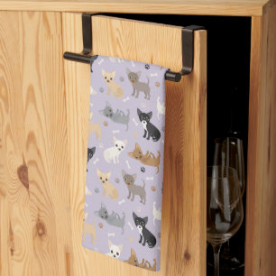 Chihuahua Bones and Paws Purple Tea Towel