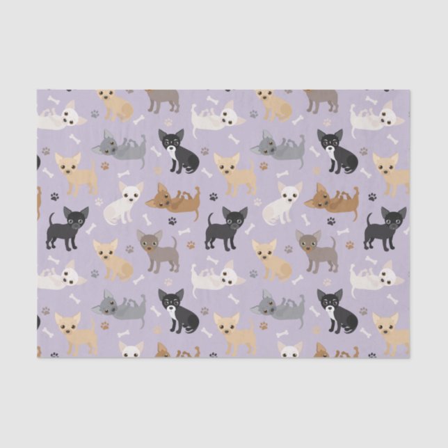 Chihuahua Bones and Paws Purple Tissue Paper (Front)
