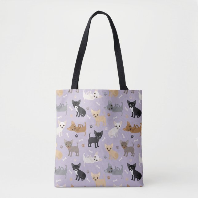 Chihuahua Bones and Paws Purple Tote Bag (Front)