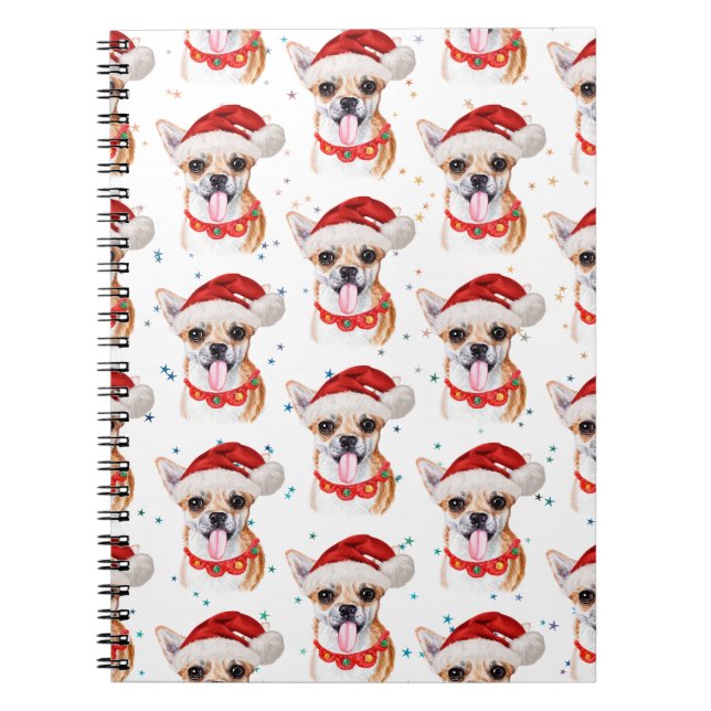 Chihuahua Breed Watercolor Dog Pattern Christmas Notebook (Front)