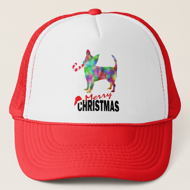 Chihuahua & Candy Cane Merry Christmas Cap/Hat Trucker Hat (Front)