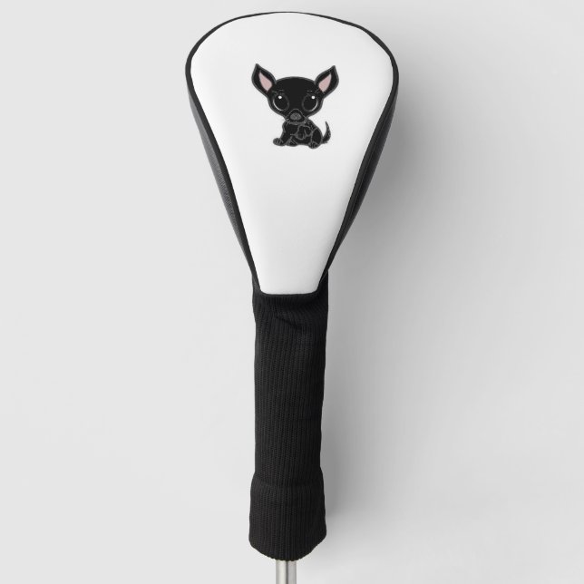 chihuahua cartoon black golf head cover (Front)
