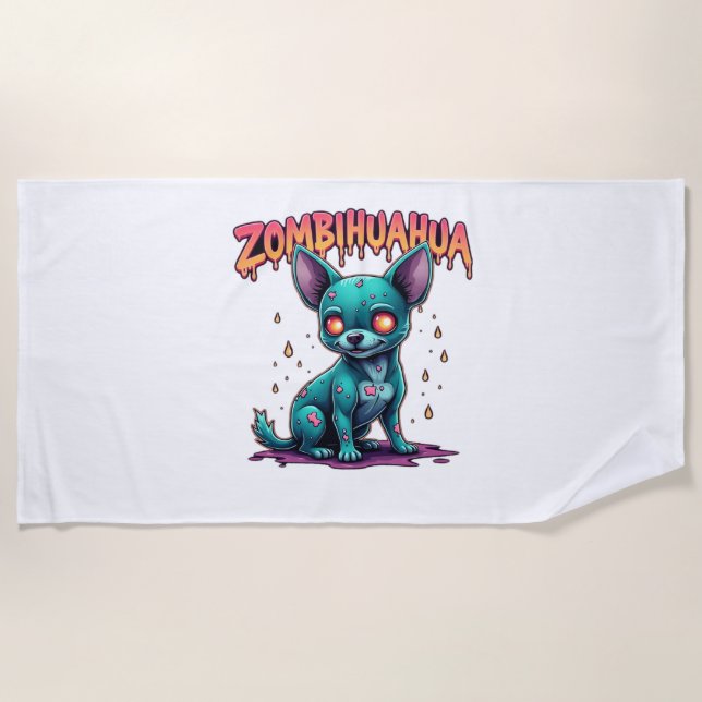Chihuahua Chi Chichi Chiwawa Zombie Dog Halloween  Beach Towel (Front)