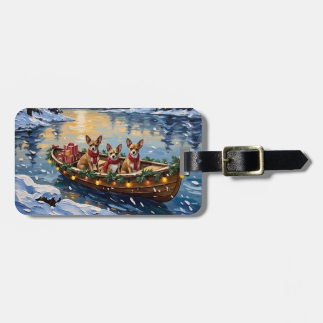 Chihuahua Christmas Boat Holiday Luggage Tag (Front Horizontal)