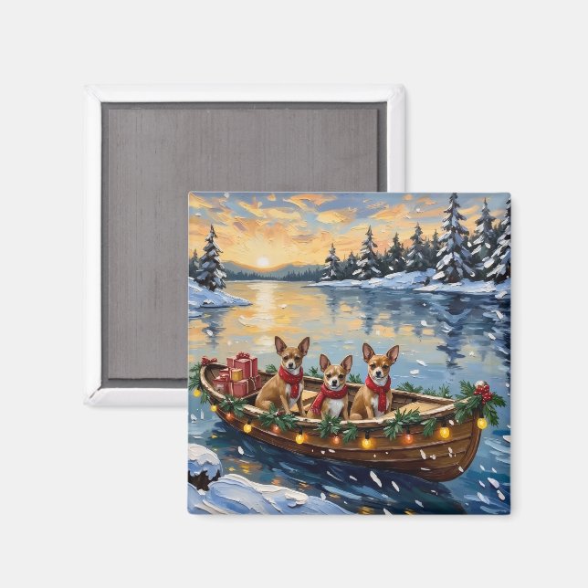 Chihuahua Christmas Boat Holiday Magnet (Front/Back)