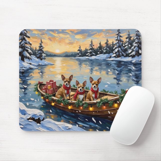 Chihuahua Christmas Boat Holiday Mouse Mat (With Mouse)