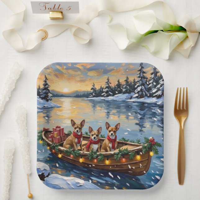 Chihuahua Christmas Boat Holiday Paper Plate (Wedding)