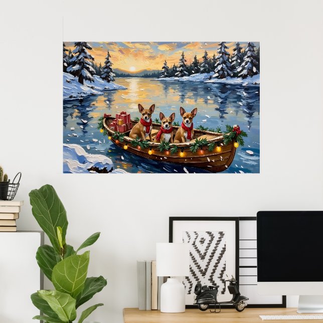 Chihuahua Christmas Boat Holiday Poster (Home Office)