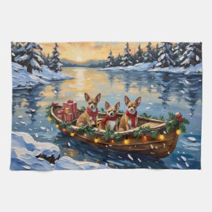 Chihuahua Christmas Boat Holiday Tea Towel