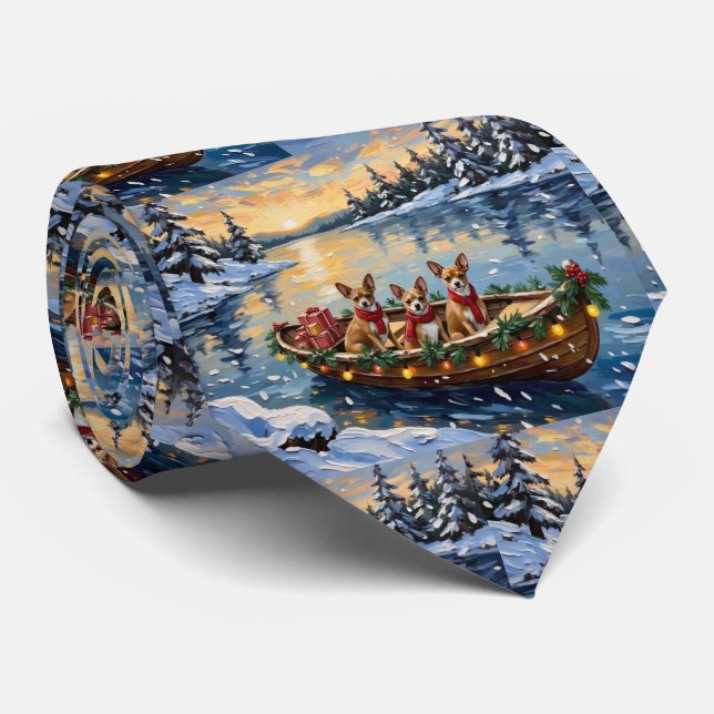 Chihuahua Christmas Boat Holiday Tie (Rolled)