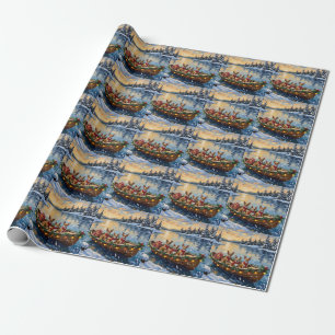 Chihuahua Christmas Boat Holiday Wrapping Paper