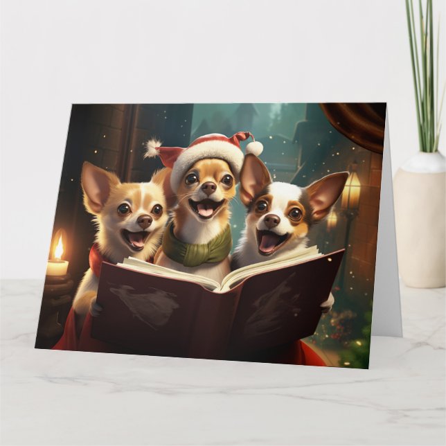 Chihuahua Christmas Carolers Fun Holiday Card (Front)