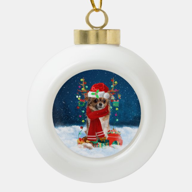 Chihuahua Christmas Ceramic Ball Christmas Ornament (Front)