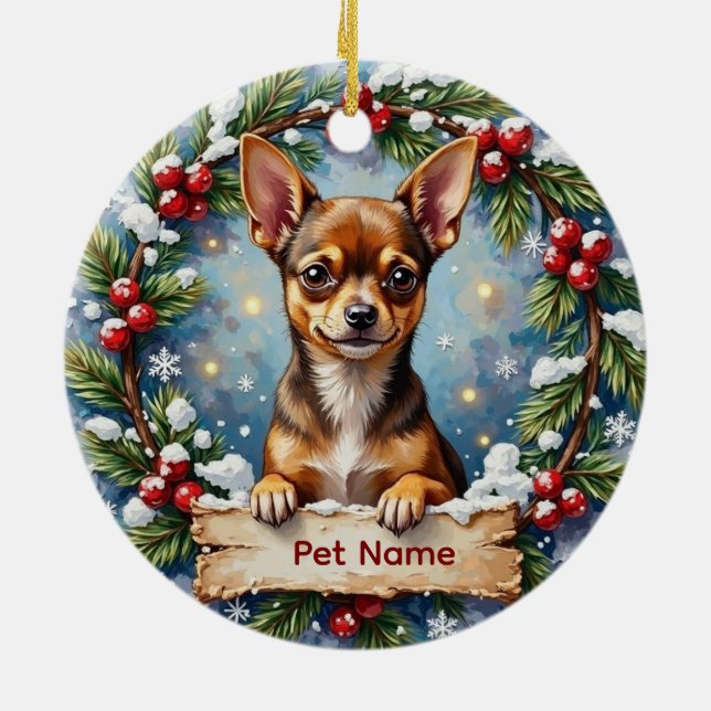 Chihuahua Christmas Ceramic Tree Decoration (Back)