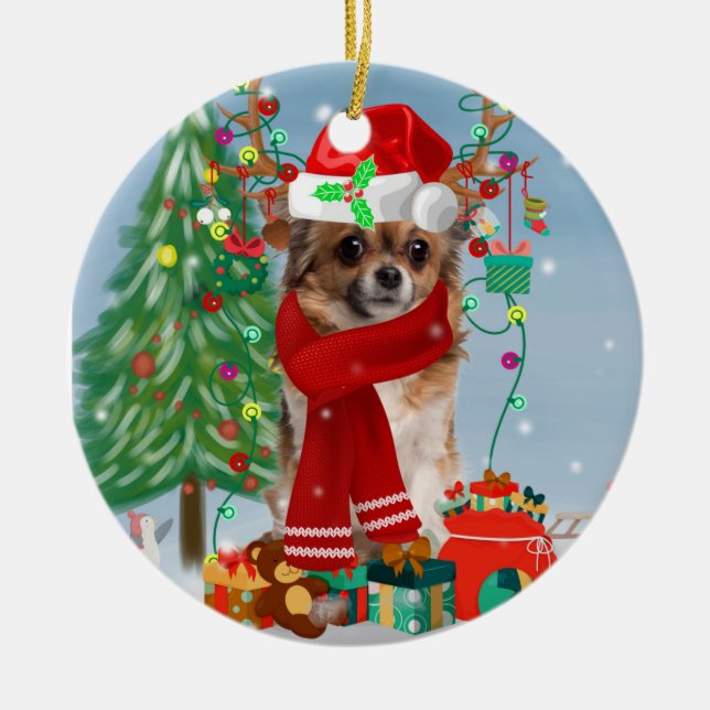 Chihuahua Christmas Ceramic Tree Decoration (Front)